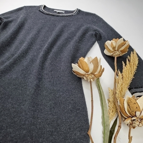 Neiman Marcus Cashmere Gray Beaded Cashmere Sweater Dress S - Picture 5 of 15